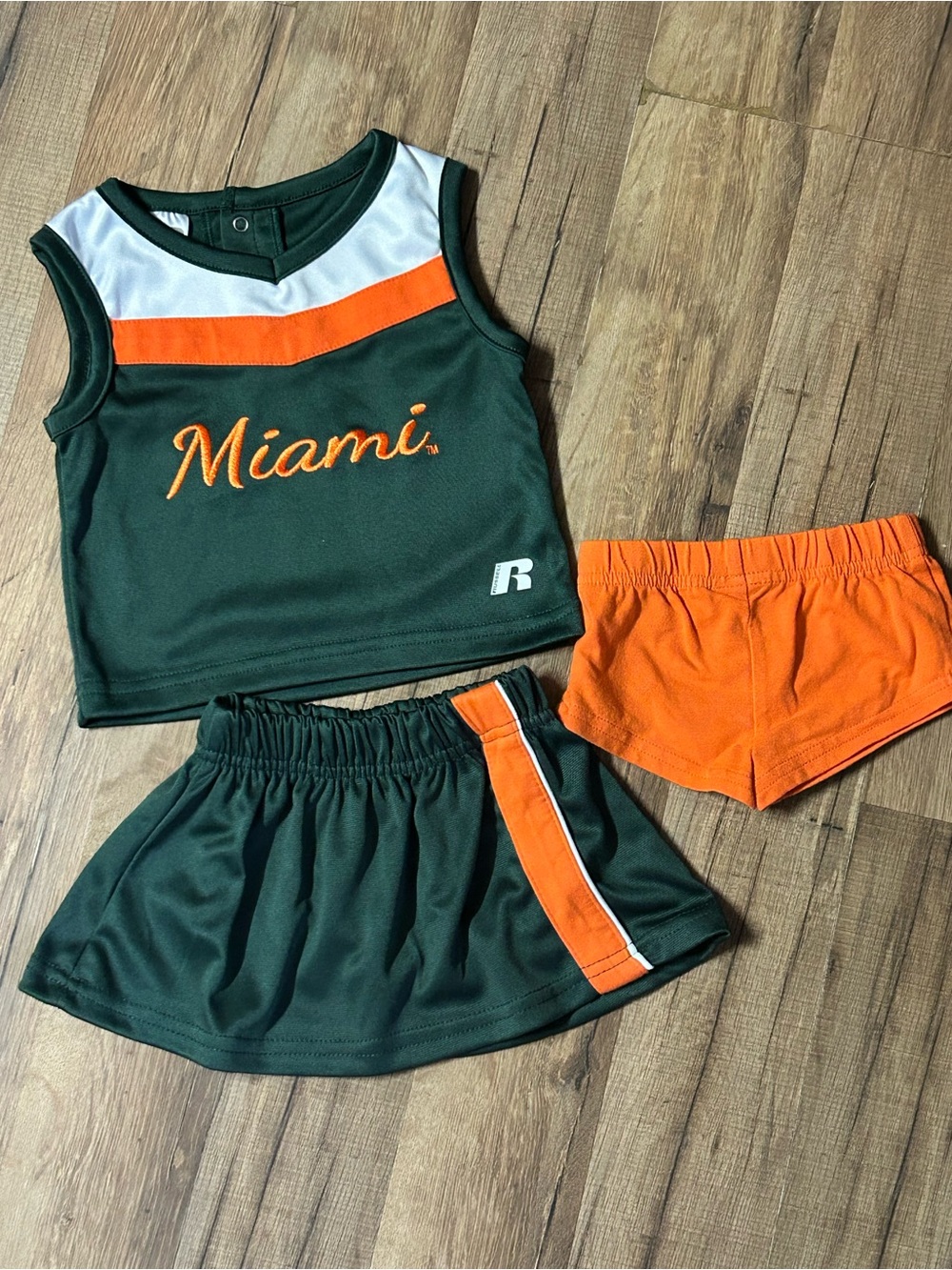 Miami Hurricanes 3-Piece Baby Outfit Set 12M Top Skirt Shorts cheerleading